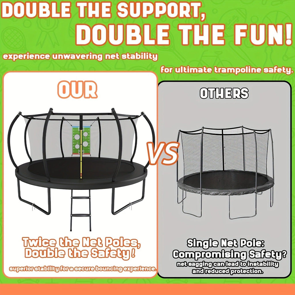 Outdoor Trampoline with Safety Enclosure Net Football Toss Game 8 10 12 14FT Round Backyard Trampoline for Kids Adults Indoor Outdoor Party Play