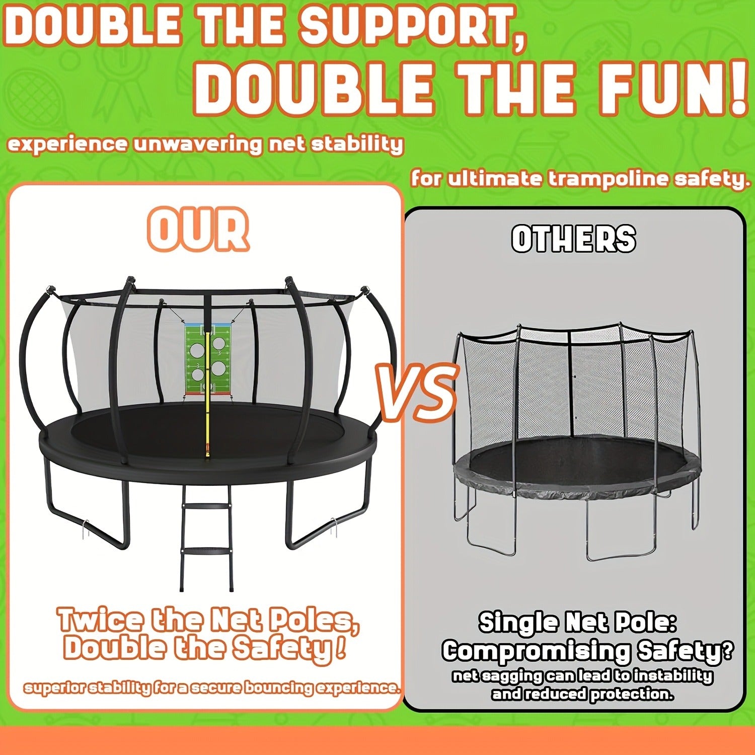 Outdoor Trampoline with Safety Enclosure Net Football Toss Game 8 10 12 14FT Round Backyard Trampoline for Kids Adults Indoor Outdoor Party Play