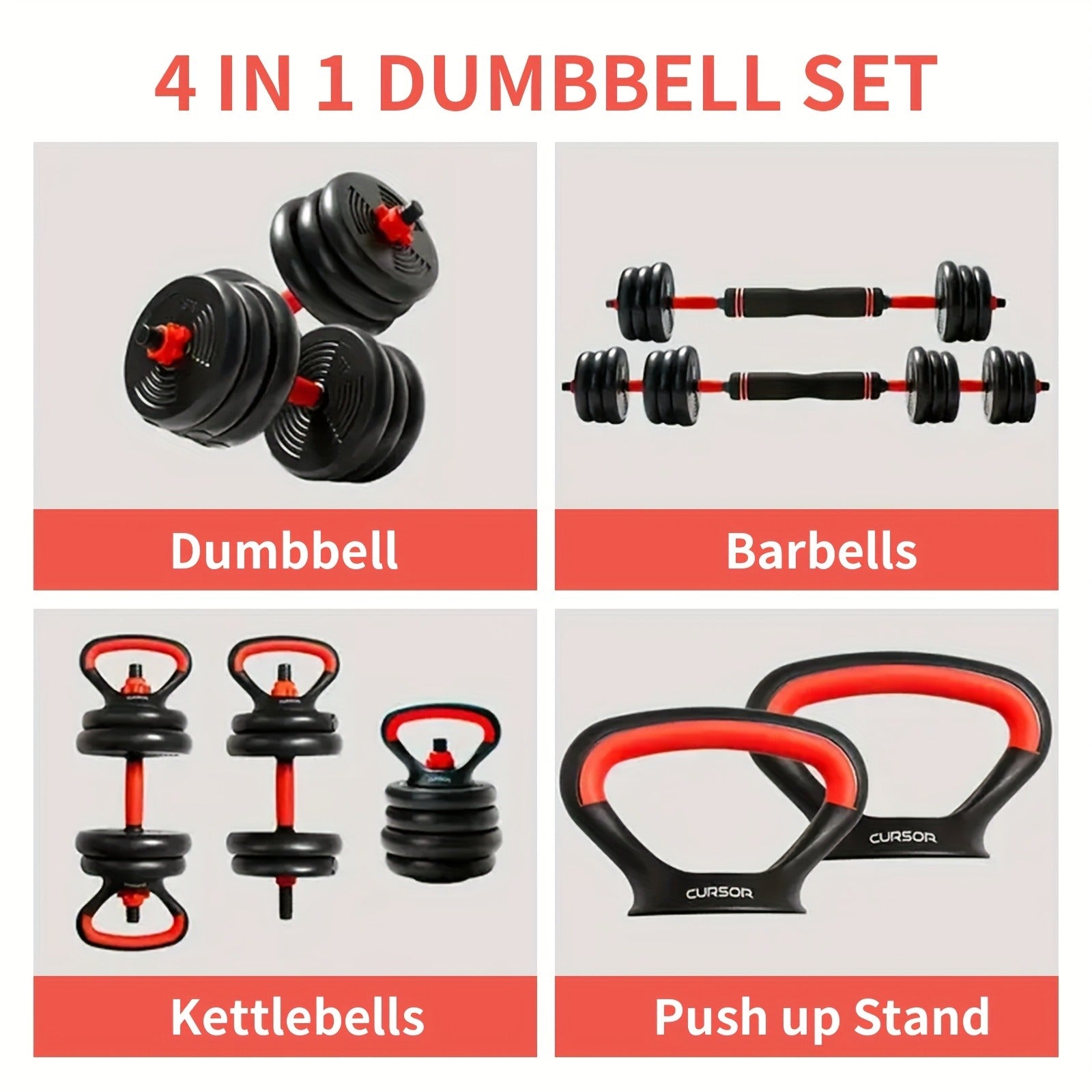 Free Weight Set 4-in-1 Adjustable Dumbbells 20–90LBS – Converts to Kettlebell, Barbell & Push-Up Stand, Double Nuts Non-Slip Bar for Home Gym Men Women