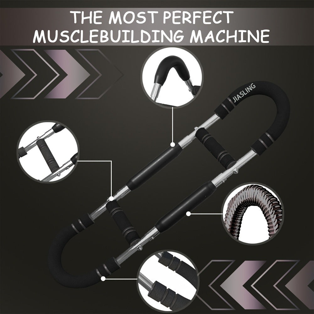 Arm Strength Trainer U-Shaped Spring Resistance Bar – Portable Home Gym Chest Expander & Forearm Strengthener with 2-Level Adjustable Resistance Bands, Detachable Design & Comfortable Grip | 3 Colors
