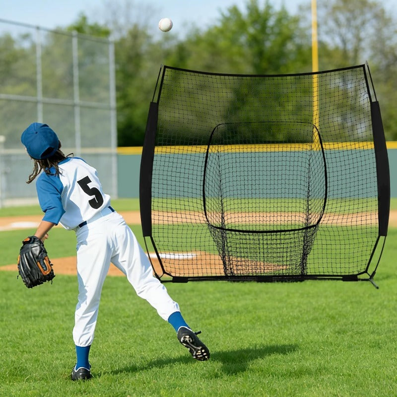 Baseball Softball Training Net 7x7ft with Arch Frame & Carry Bag - Batting & Pitching Practice for All Skill Levels, Black & Red Options