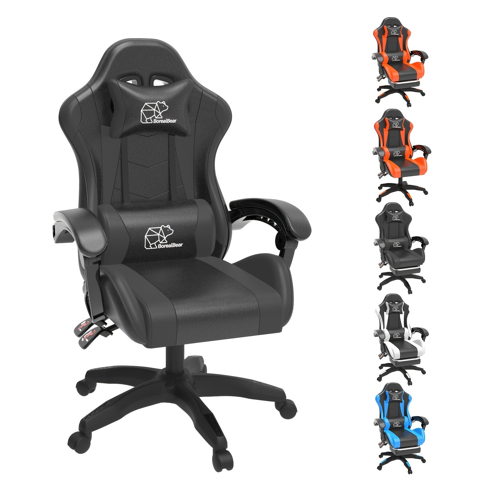 Gaming Chair with Footrest & Lumbar Support – Ergonomic Reclining Computer Chair 360° Swivel Adjustable Height