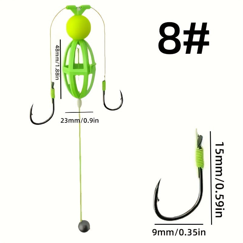 Fishing Hook Cage Set 3pcs Anti-Snag Double Hook Rig with Non-Twist Explosive & Flip Hooks – Carbon Steel Green Lure Fishing Bottom Hanging Prevention, Size 10# & 12#, Great Father's Day Gift