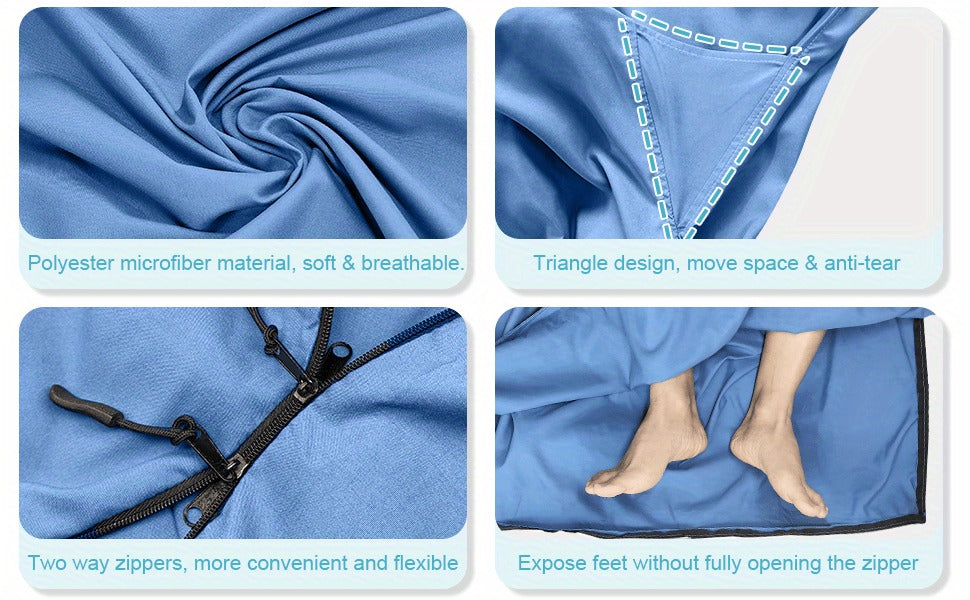 Sleeping Bag Liner for Adults – Two-Way Zipper Sleep Sack with Foot Exposure, Lightweight Portable Travel Sheet for Camping, Hiking, Hotel & Hostel Use, Single Size, Machine Washable