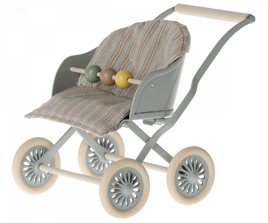 Maileg Stroller, Baby Mice - Blue