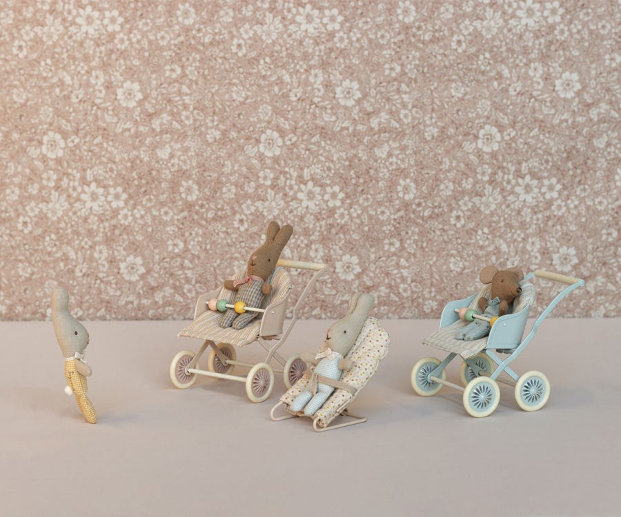 Maileg Stroller, Baby Mice - Blue