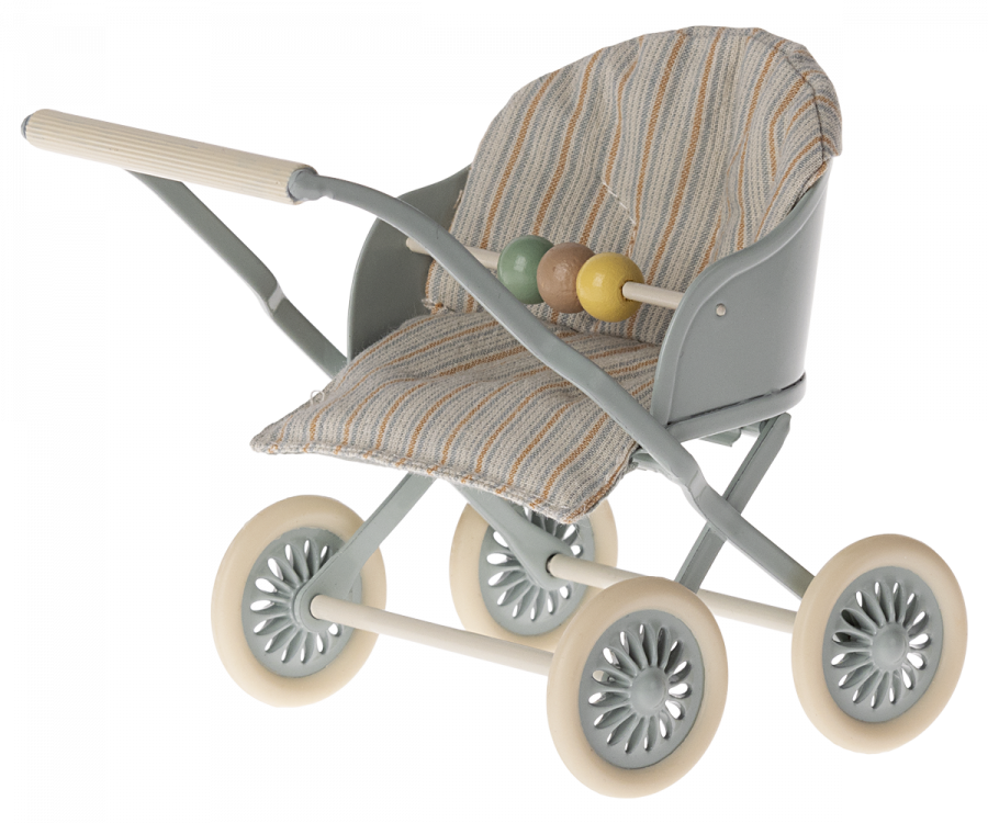 Maileg Stroller, Baby Mice - Blue