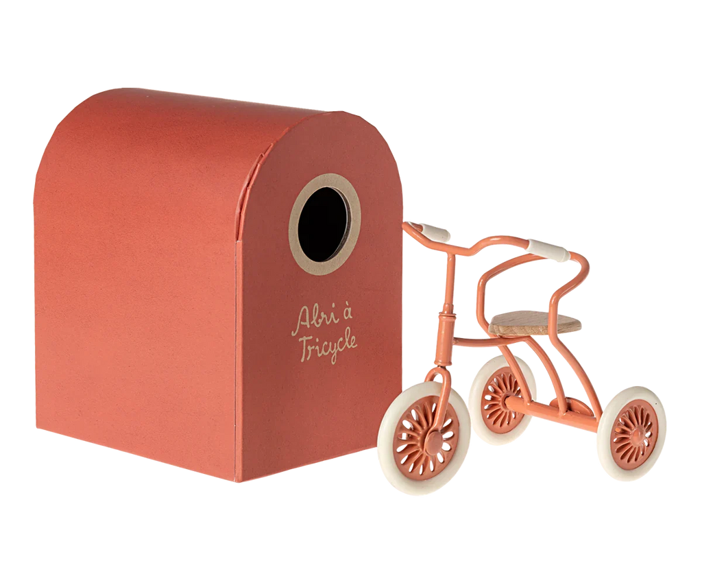 Maileg Abri a tricycle, Mouse - Coral