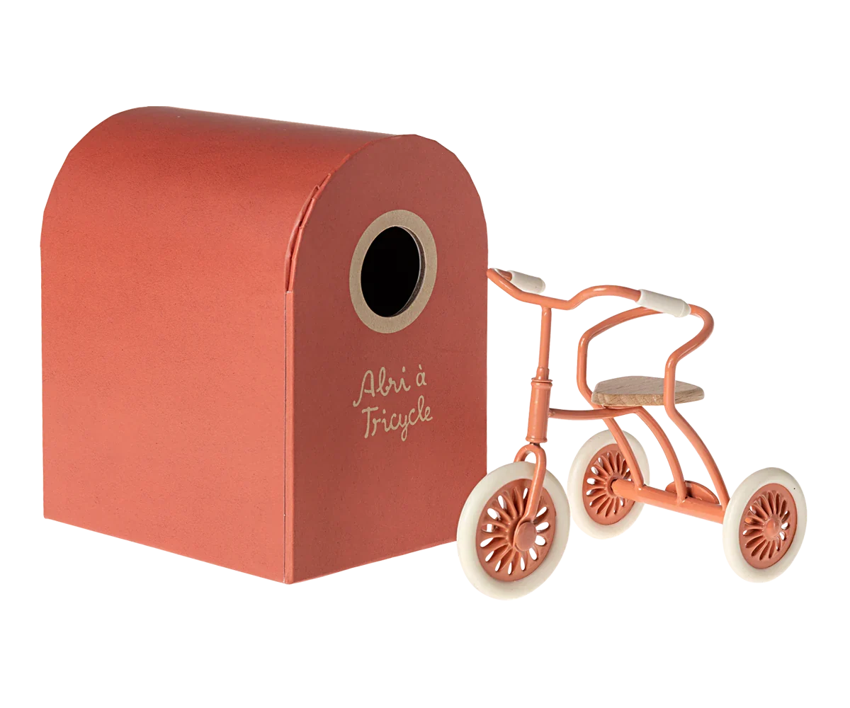 Maileg Abri a tricycle, Mouse - Coral