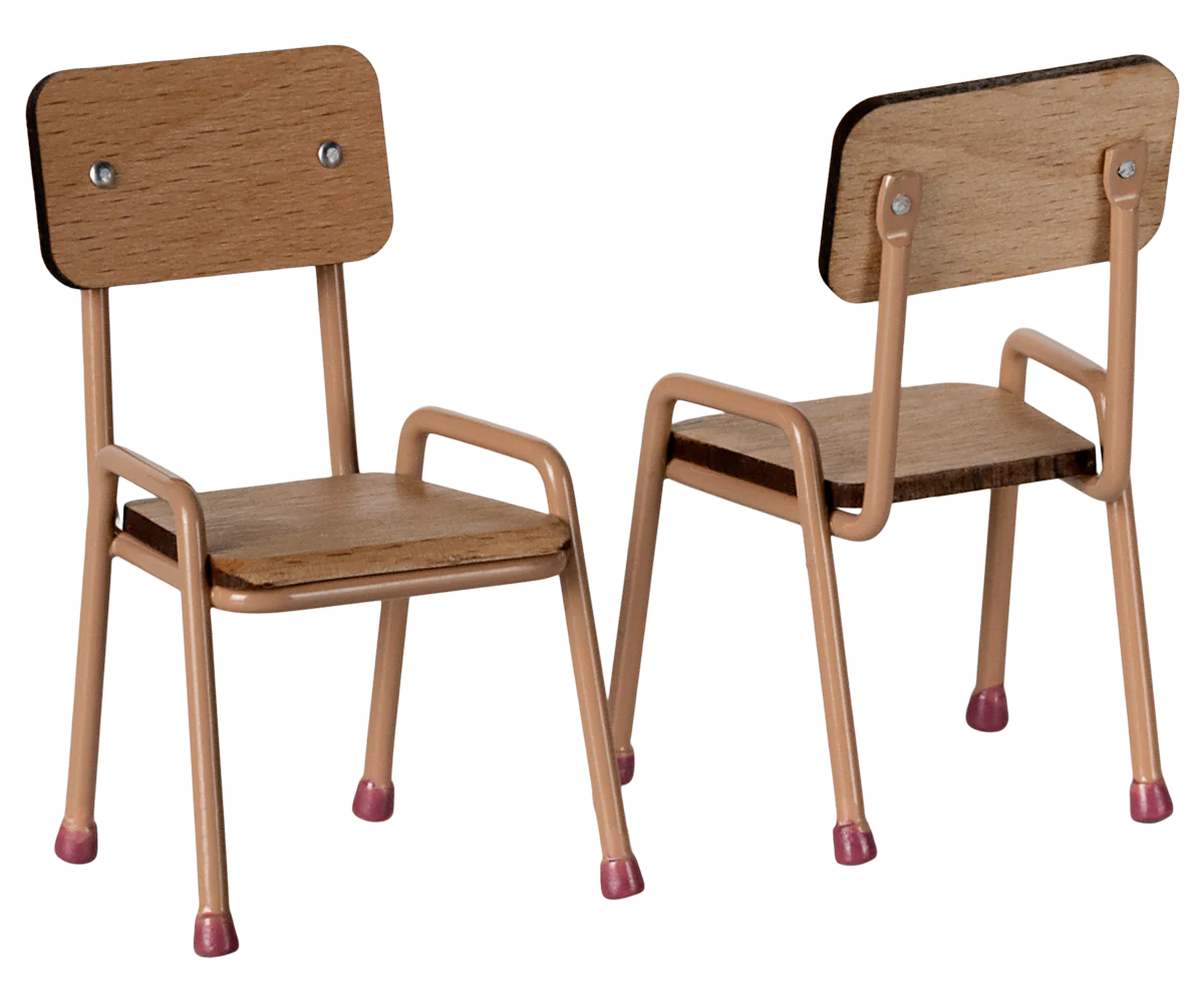 Maileg School Table & Chairs For Mice - Dark Powder
