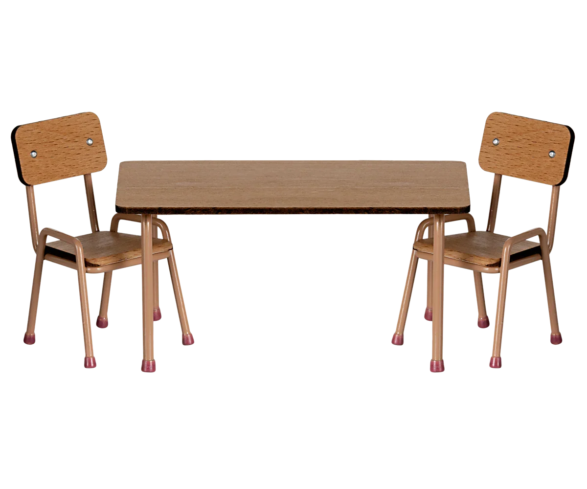 Maileg School Table & Chairs For Mice - Dark Powder
