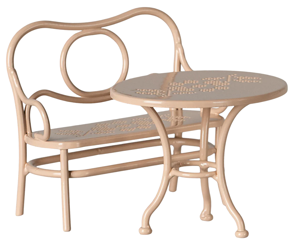 Maileg Mouse Cafe Table & Bench - Pale Pink