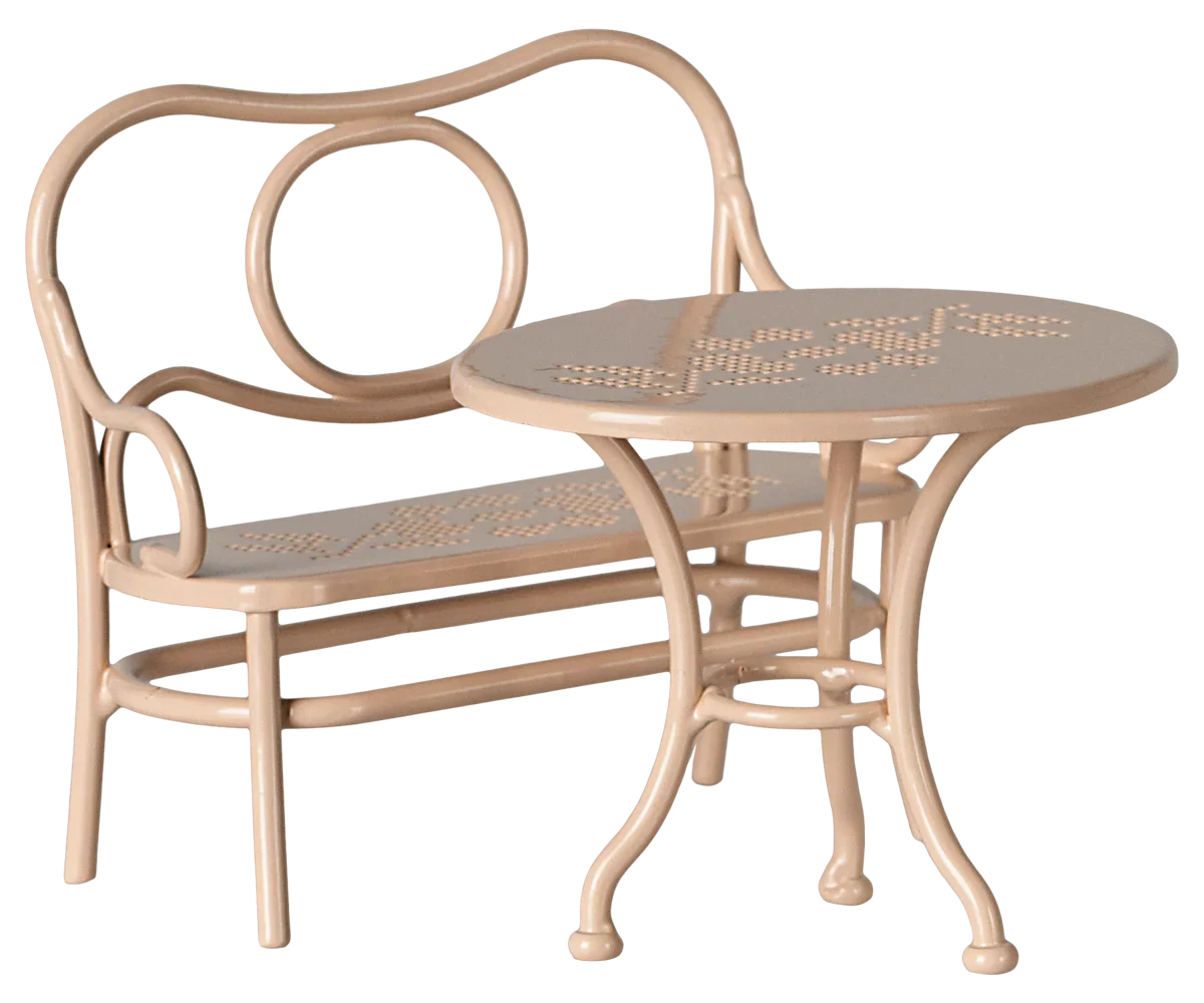 Maileg Mouse Cafe Table & Bench - Pale Pink
