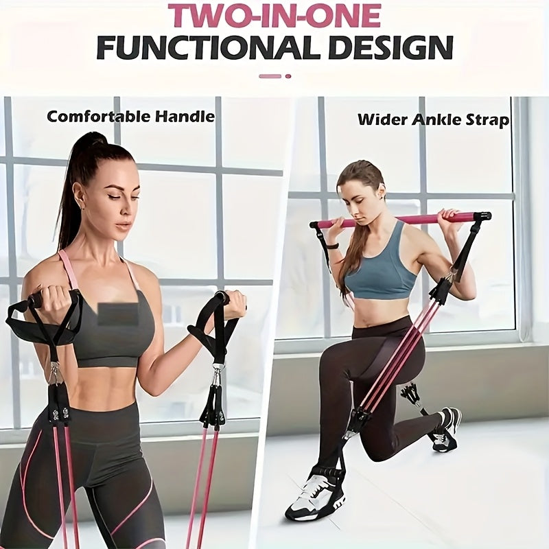 Pilates Bar Kit 14pcs with Resistance Bands & Tension Belt – Multifunctional Fitness Pedal Puller Stick for Home Yoga Stretch Training, Full Body Workout Equipment for Women Men