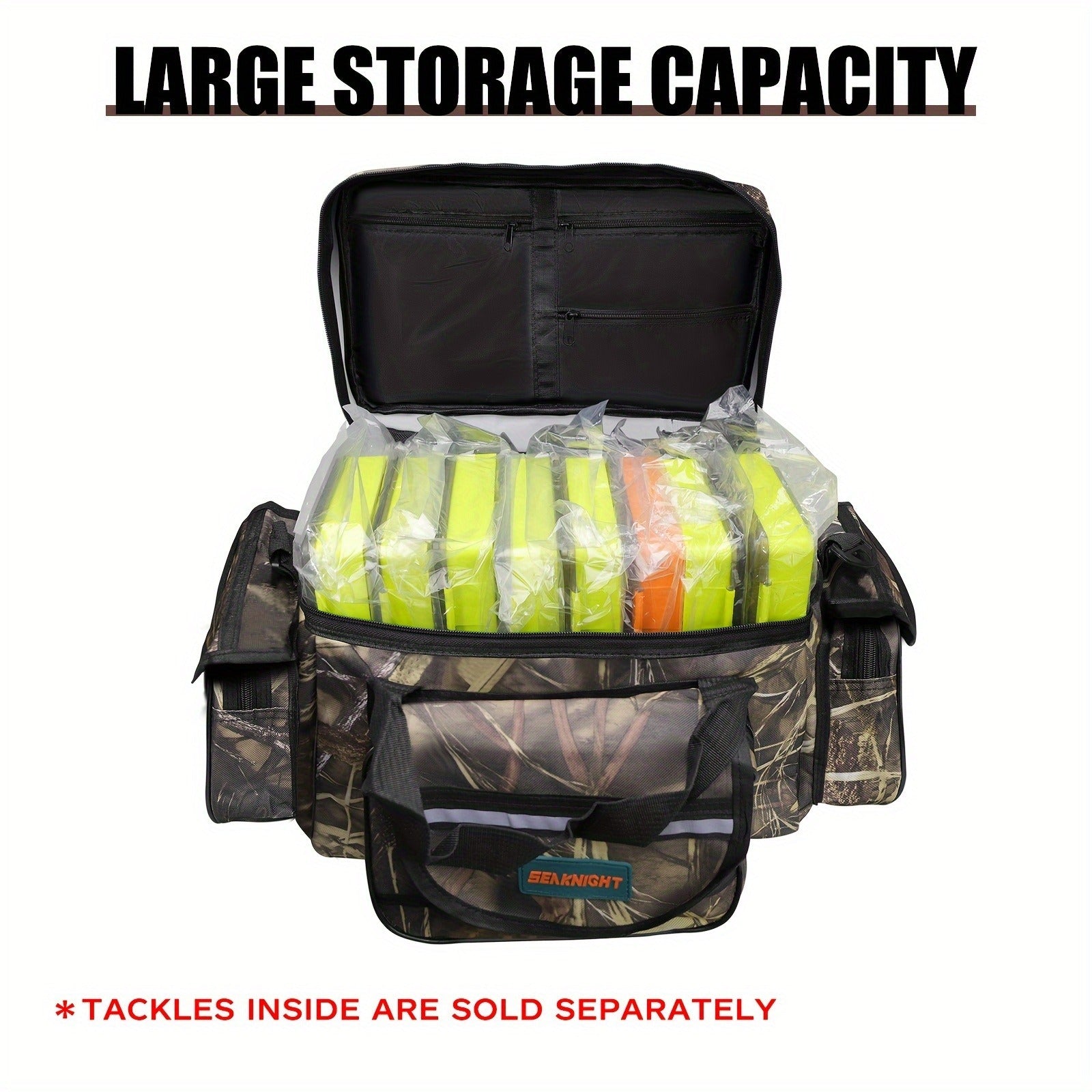 Fishing Tackle Bag Camo Durable Nylon Shoulder Carry Zipper Fishing Gear Storage Bag for Hiking Travel Outdoor Fishing Camouflage Multiple Colors