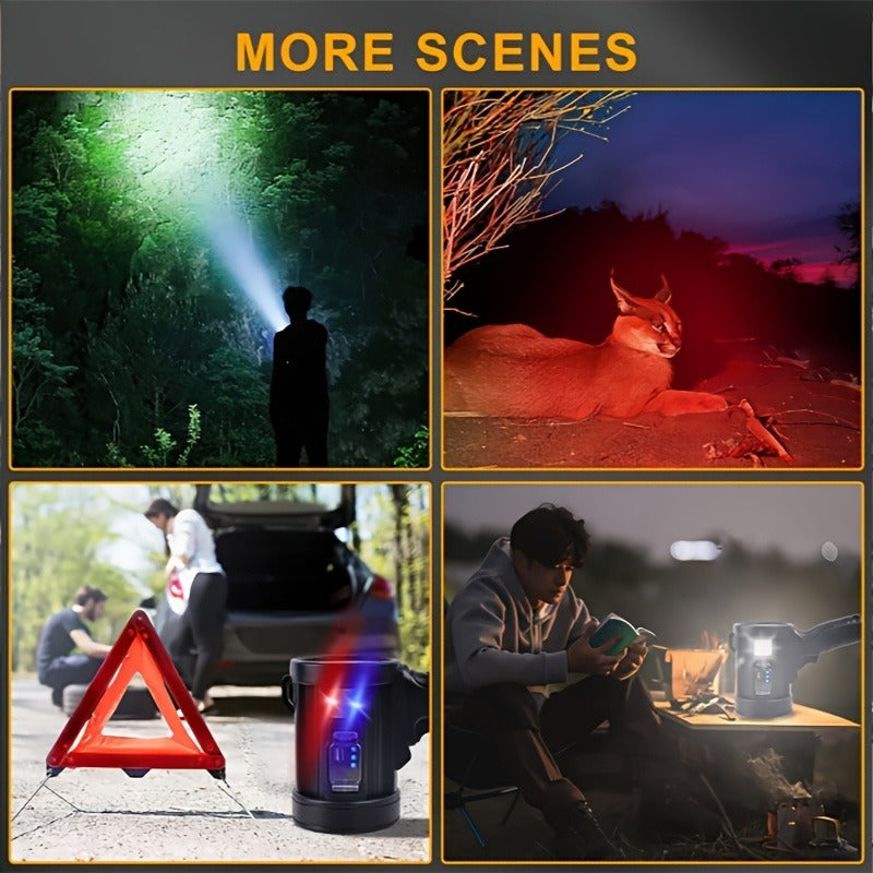 Waterproof LED Flashlight 6 Modes 3 Color Filters Solar USB Rechargeable IPX4 Torch for Hunting Camping Boating Hiking Emergency