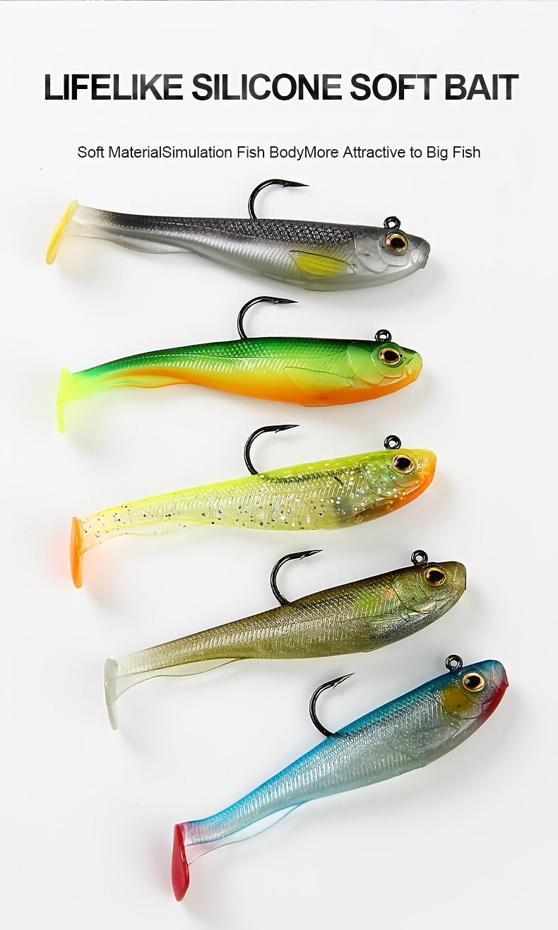Paddle Tail Soft Bait 6pcs Pre-Rigged Jig Head Lure for Sea Bass Trout Fishing – Saltwater & Freshwater Swimbait Sinking Soft Plastic Fishing Lure Set