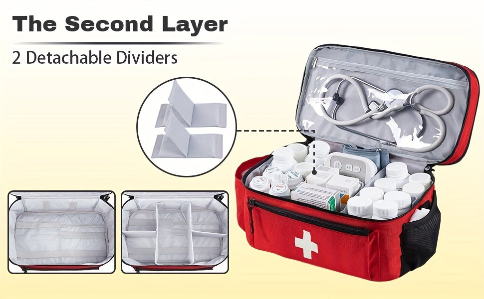 Medicine Storage Bag Organizer – Household First Aid Kit Bag, Portable Medicine Cabinet Basket with Compartments for Home, Travel & Emergency
