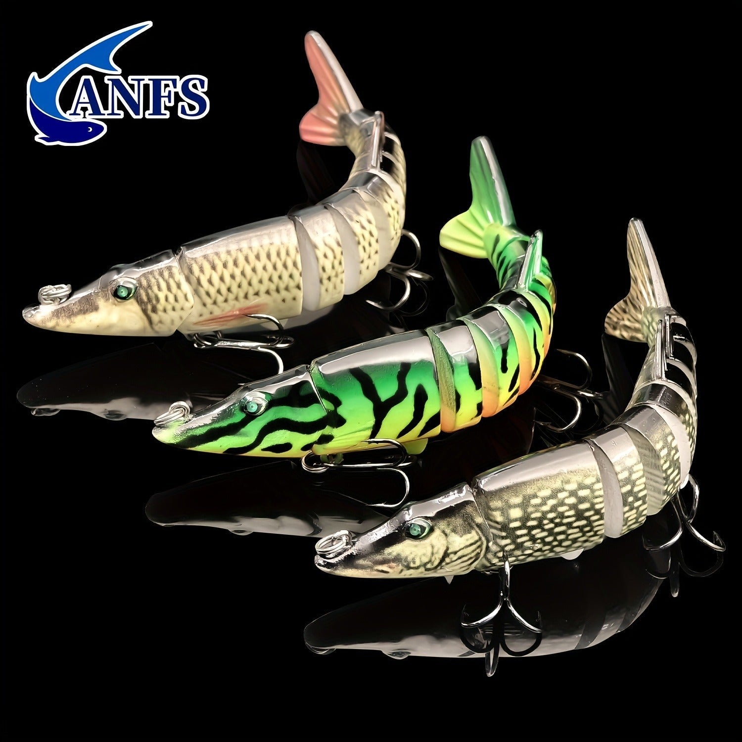 Multi-Jointed Swimbait Fishing Lures for Bass Trout Perch – Slow Sinking Lifelike 3D Eyes ABS Body, Pearl Powder Coating, 8-Section Woven Fabric Jointed Lure Kit for Freshwater & Saltwater, 2 Models (FCP2P-392 / FCP2P-556)