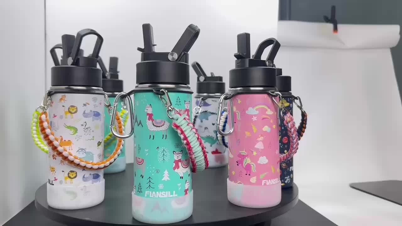 Kids Insulated Water Bottle 16oz with 3D Print Design - Stainless Steel Vacuum Flask, Leak-Proof BPA-Free, One-Hand Lid, Woven Strap & Carabiner, Perfect Student Gift for Boys & Girls, 8 Fun Styles