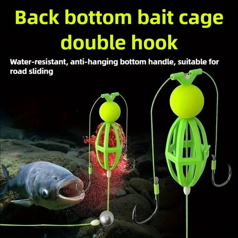 Fishing Hook Cage Set 3pcs Anti-Snag Double Hook Rig with Non-Twist Explosive & Flip Hooks – Carbon Steel Green Lure Fishing Bottom Hanging Prevention, Size 10# & 12#, Great Father's Day Gift