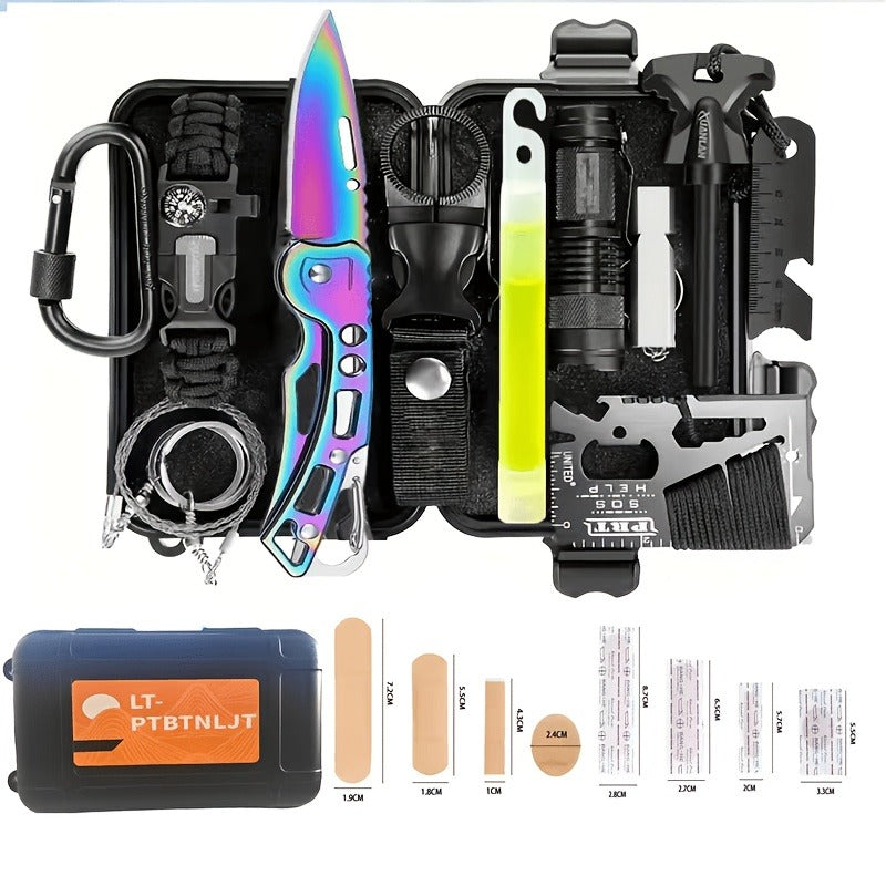 Outdoor Survival Kit 12-115 Piece – Emergency Gear Set for Camping, Hiking & Survival, Multi-Tool Equipment for Men, Dad, Husband – Unique Outdoor Gift Idea