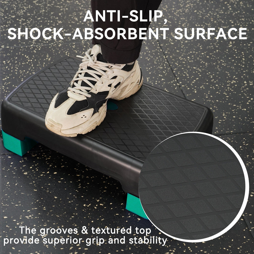Aerobic Step Platform Adjustable Height with 2 Risers – Non-Slip Workout Stepper 18"x11", 440 LB Capacity, Space-Saving Design for Home Gym Cardio, Strength & Toning, 4 Color Options