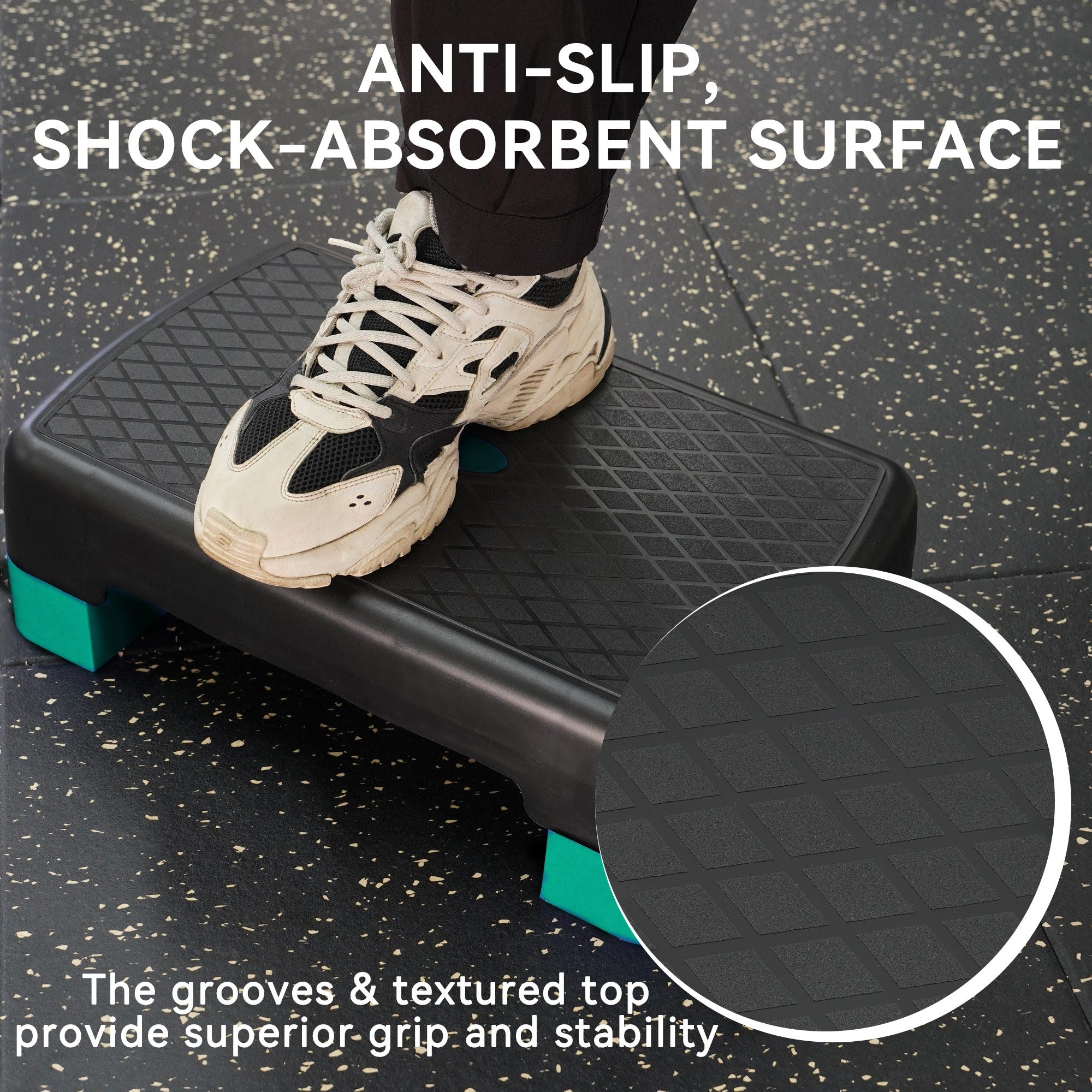 Aerobic Step Platform Adjustable Height with 2 Risers – Non-Slip Workout Stepper 18"x11", 440 LB Capacity, Space-Saving Design for Home Gym Cardio, Strength & Toning, 4 Color Options