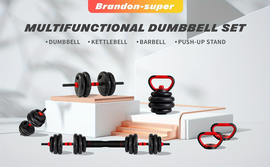 Free Weight Set 4-in-1 Adjustable Dumbbells 20–90LBS – Converts to Kettlebell, Barbell & Push-Up Stand, Double Nuts Non-Slip Bar for Home Gym Men Women