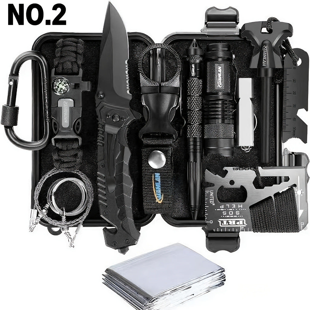 Tactical Survival Kit Multi-Tool Box – Emergency Outdoor Gear with Magnesium Fire Starter, Flint & First Aid Supplies for Camping, Hiking, Hunting & SOS Situations – Best Gift for Men
