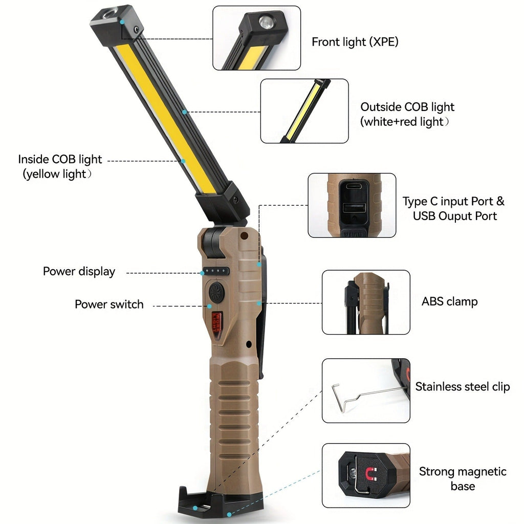 COB LED Work Light, 1000 Lumen Rechargeable Portable Hanging Camp Lamp with Built-In Battery, 200M Range for Camping, Yard, Party & Vehicle Maintenance – 2/4/6/8/10 Pack