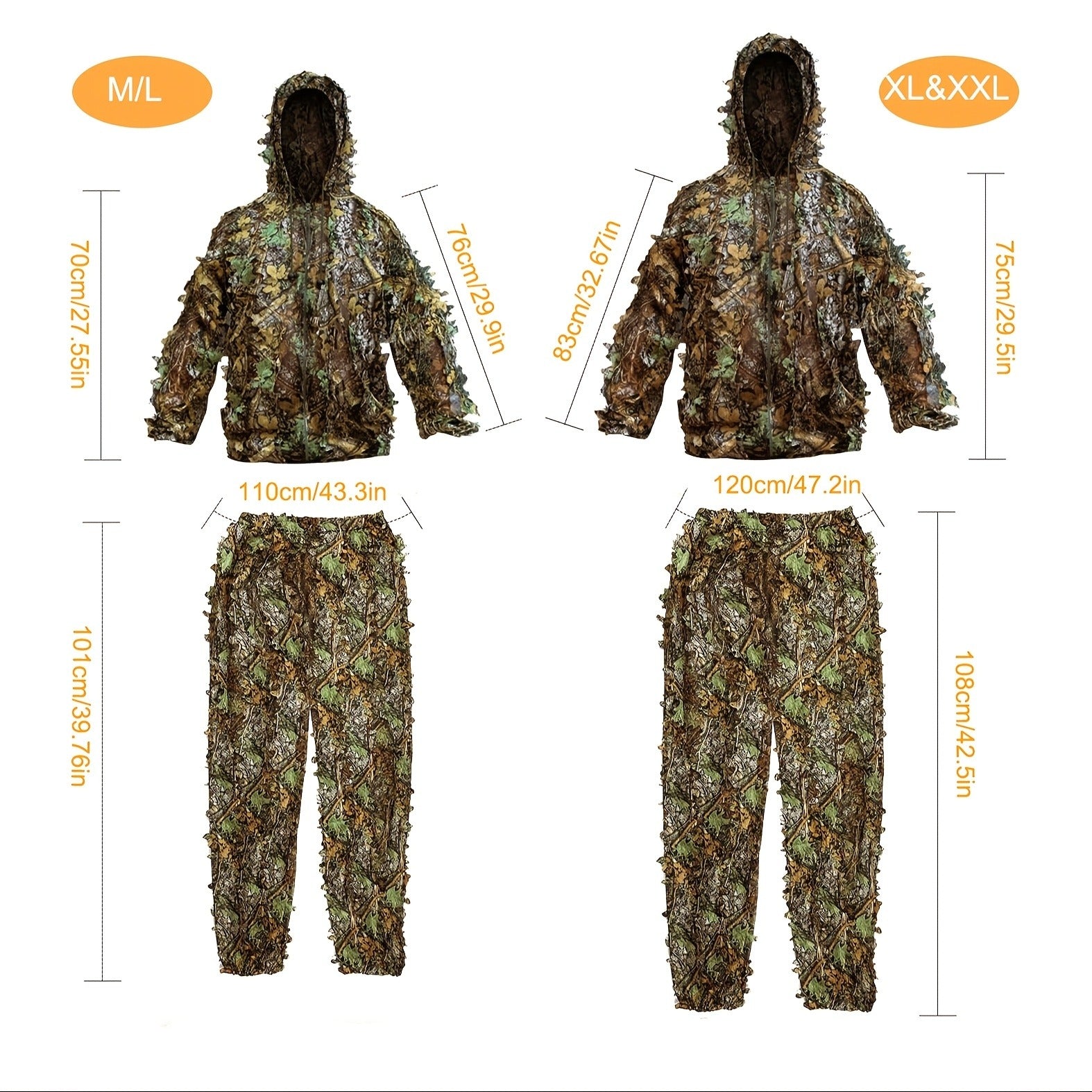 3D Leaf Ghillie Suit Lightweight Camouflage Hunting Suit for Men Women - Full Body Camo Outfit for Wildlife Photography, Birdwatching, Airsoft, Spring Summer Autumn Outdoor Training