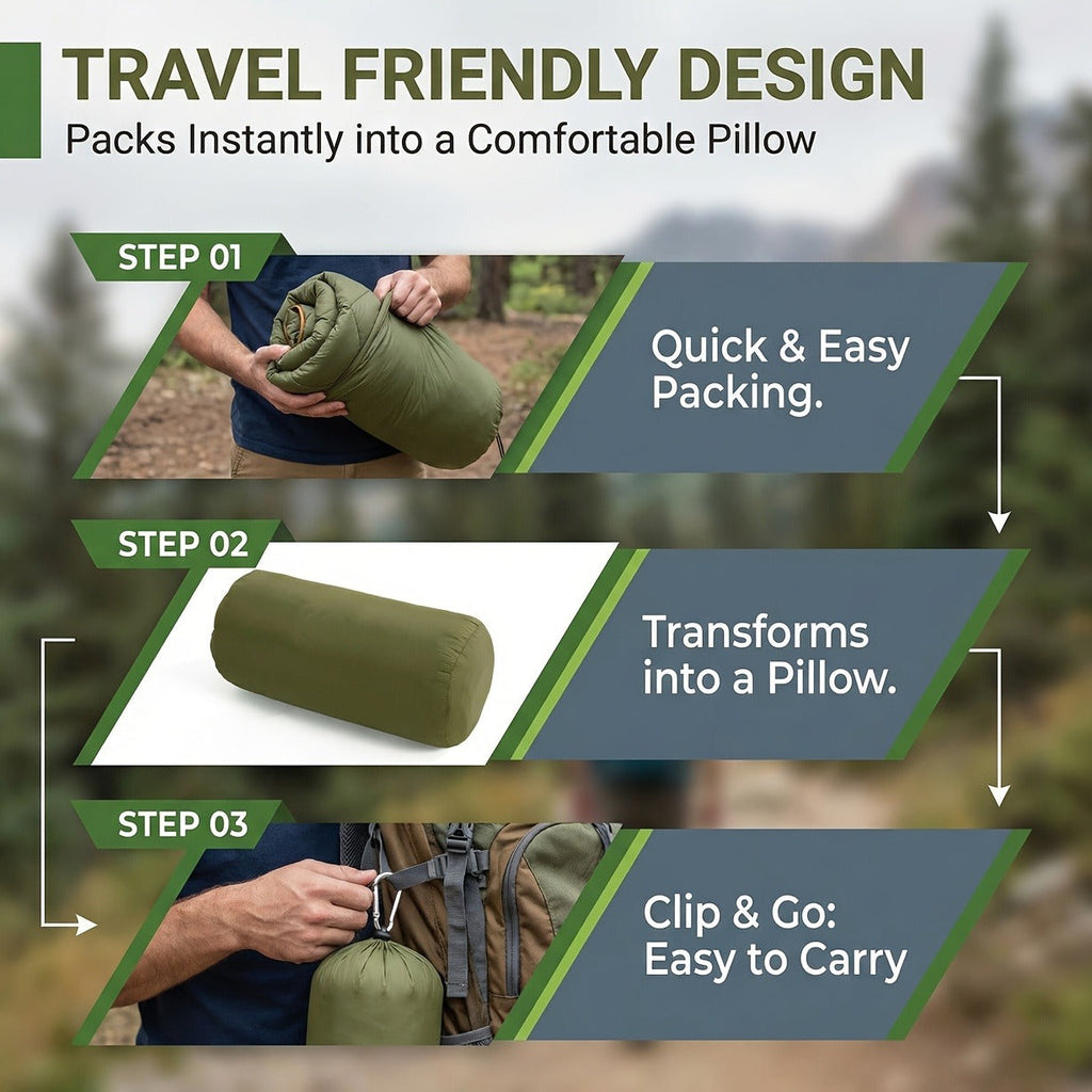 Puffy Camping Blanket Foldable Lightweight Water Resistant with 3D Eye Mask - DWR Coated Outdoor Blanket for Camping, Hiking, Travel, Beach, Stadium & Car, Warm Packable Throw in 4 Colors, 55" x 78"