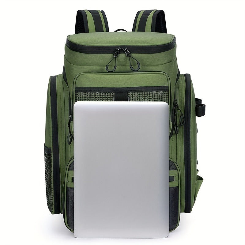 Fishing Backpack with Rod Holder 45L – Large Capacity Outdoor Tackle Bag, Waterproof Travel Shoulder Pack for Fishing Camping Hiking, Multi-Pocket Lure Storage Rucksack with Zipper Closure