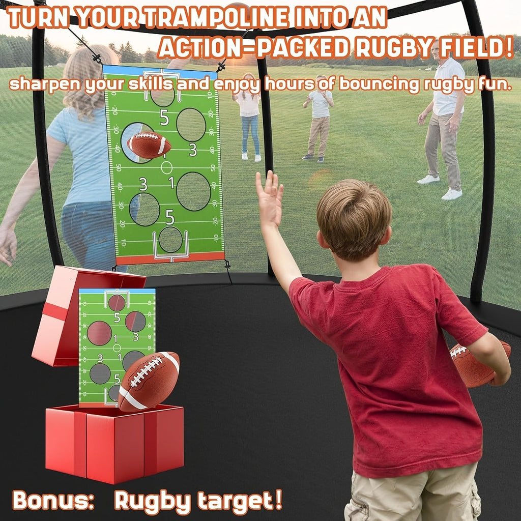 Outdoor Trampoline with Safety Enclosure Net Football Toss Game 8 10 12 14FT Round Backyard Trampoline for Kids Adults Indoor Outdoor Party Play