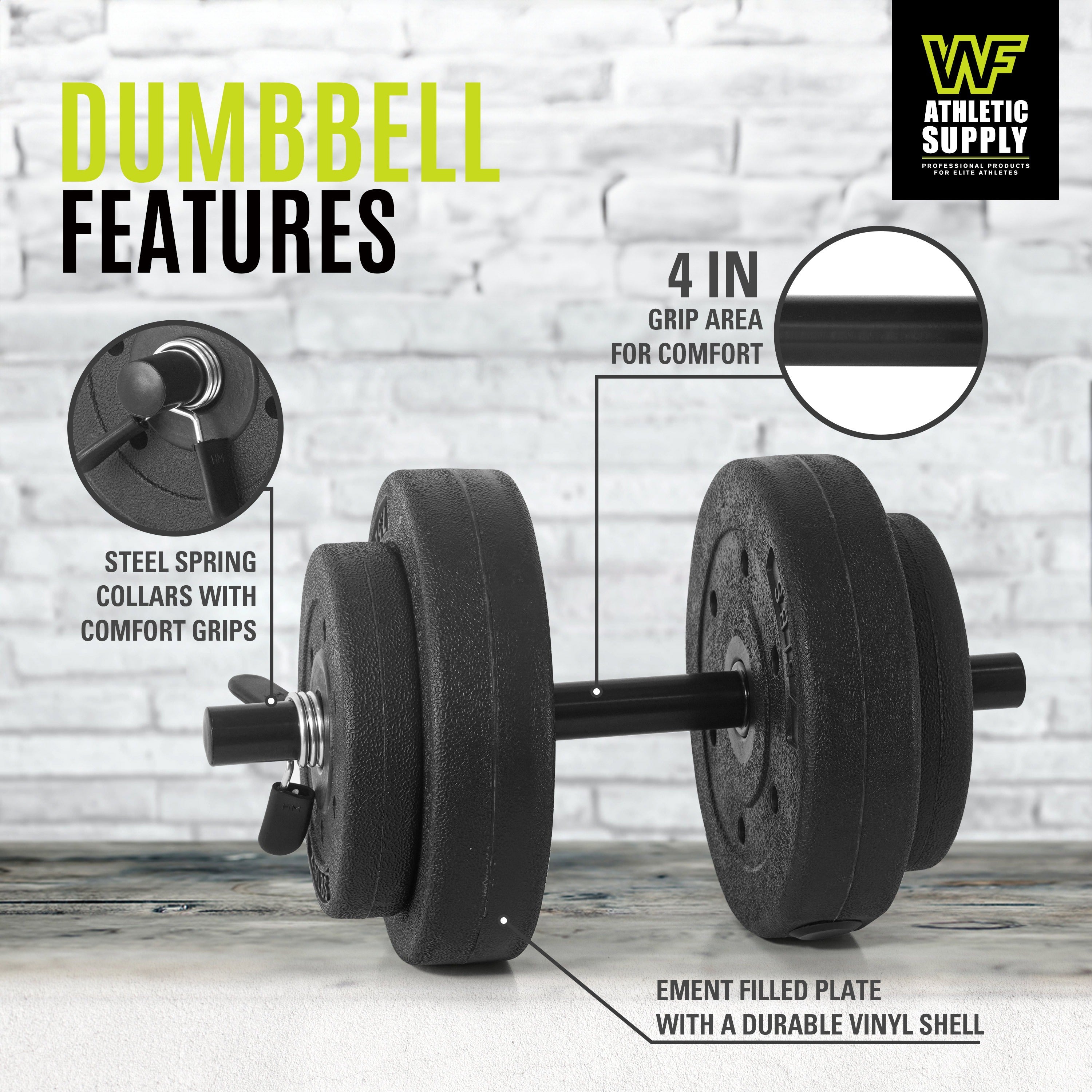 Vinyl Dumbbell Set 40LB All-Purpose with 2.5LB & 7.5LB Weights and Spring Collars for Strength Training & Home Gym Workouts