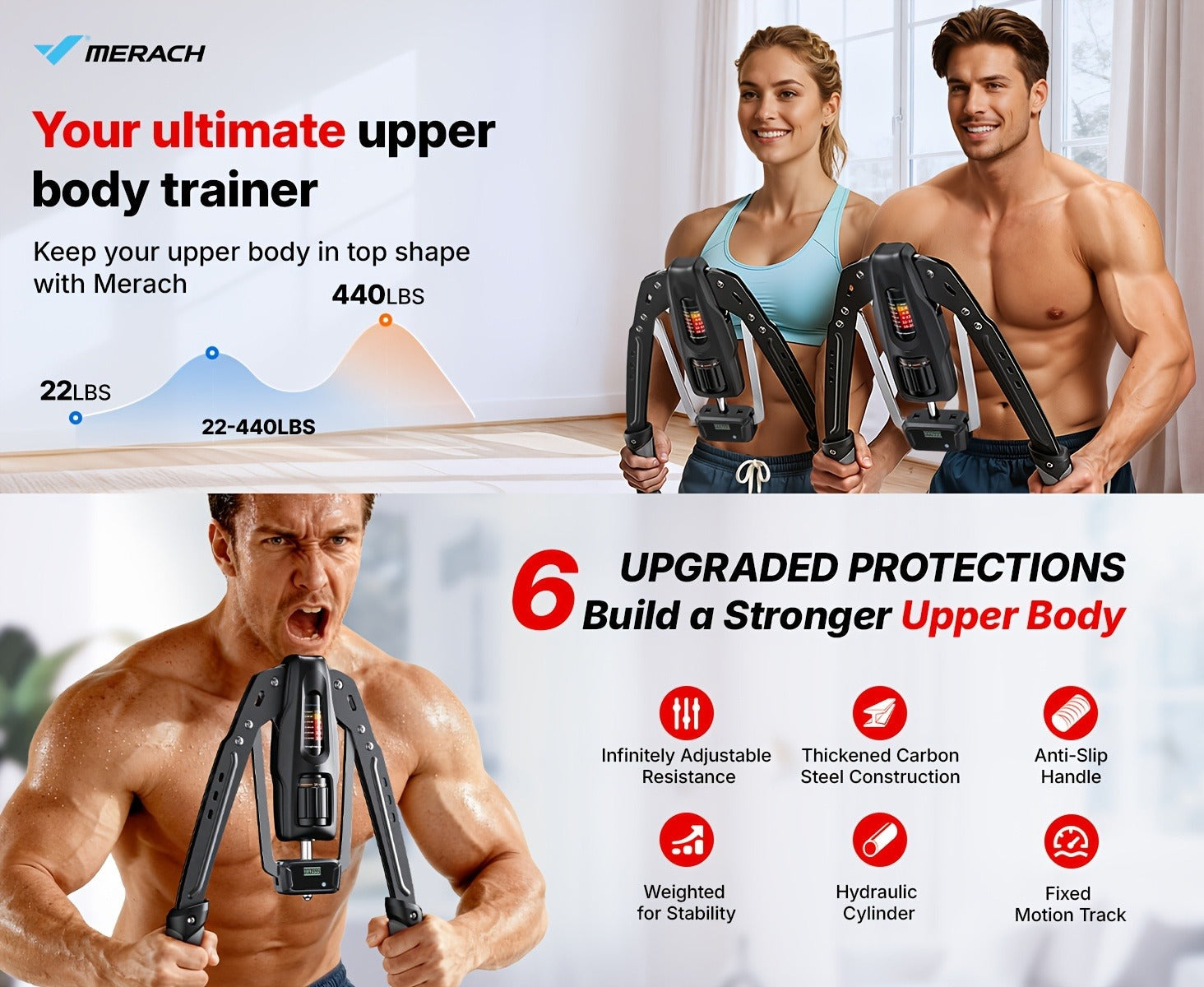 Chest Expander Twister Arm Exerciser 22-440LB Hydraulic Adjustable Resistance Shoulder Muscle Training Fitness Equipment for Home Gym