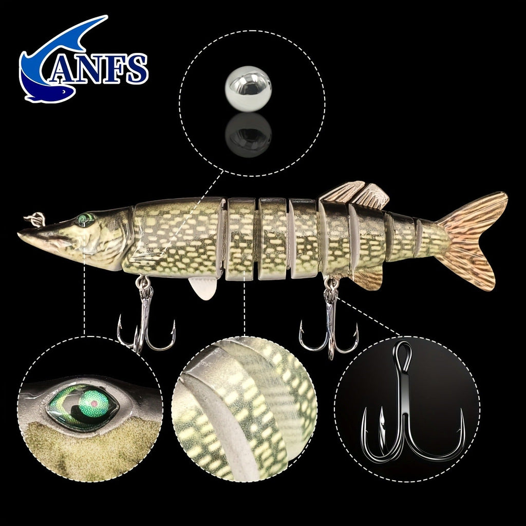 Multi-Jointed Swimbait Fishing Lures for Bass Trout Perch – Slow Sinking Lifelike 3D Eyes ABS Body, Pearl Powder Coating, 8-Section Woven Fabric Jointed Lure Kit for Freshwater & Saltwater, 2 Models (FCP2P-392 / FCP2P-556)