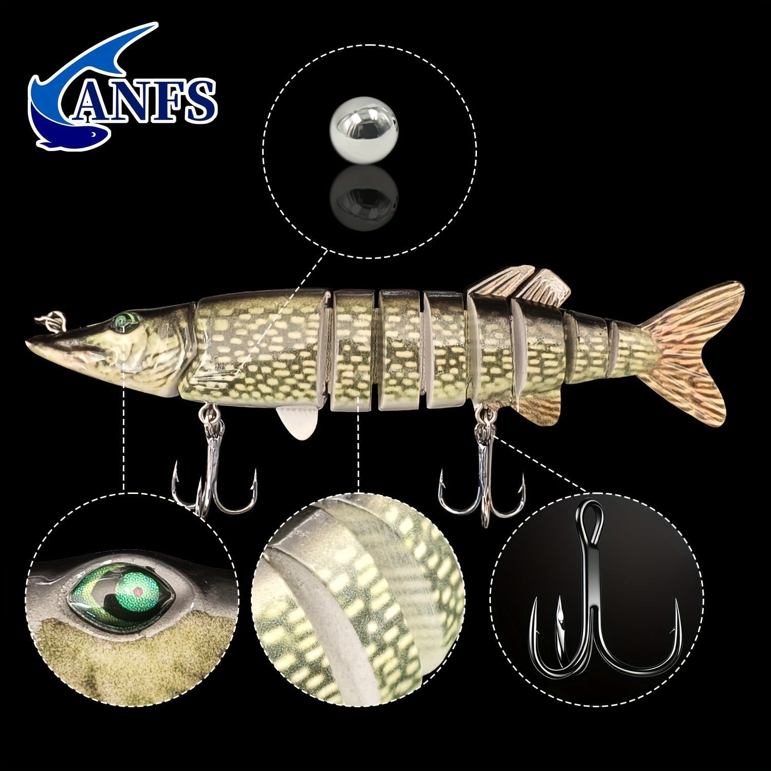Multi-Jointed Swimbait Fishing Lures for Bass Trout Perch – Slow Sinking Lifelike 3D Eyes ABS Body, Pearl Powder Coating, 8-Section Woven Fabric Jointed Lure Kit for Freshwater & Saltwater, 2 Models (FCP2P-392 / FCP2P-556)