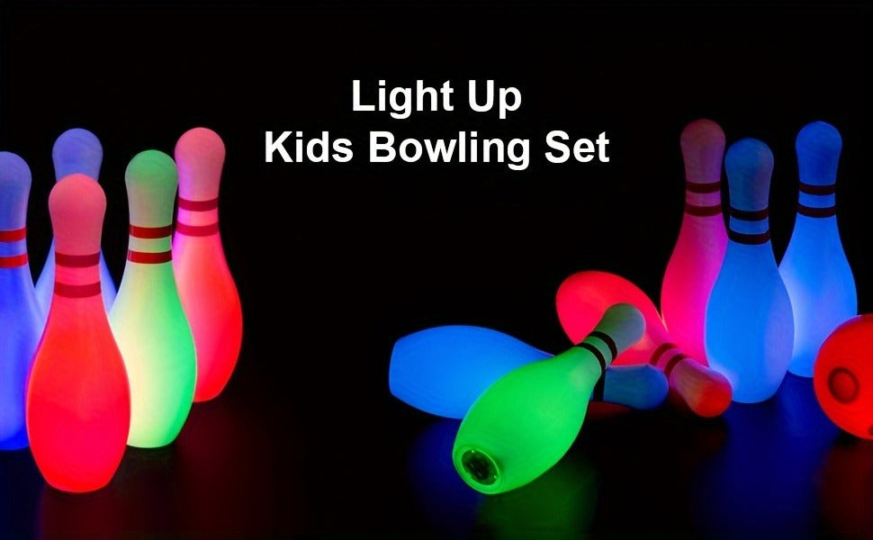 Glow in the Dark Bowling Set for Kids – 10 Pins & 2 Balls Indoor Outdoor Game Boys Girls Birthday Gift