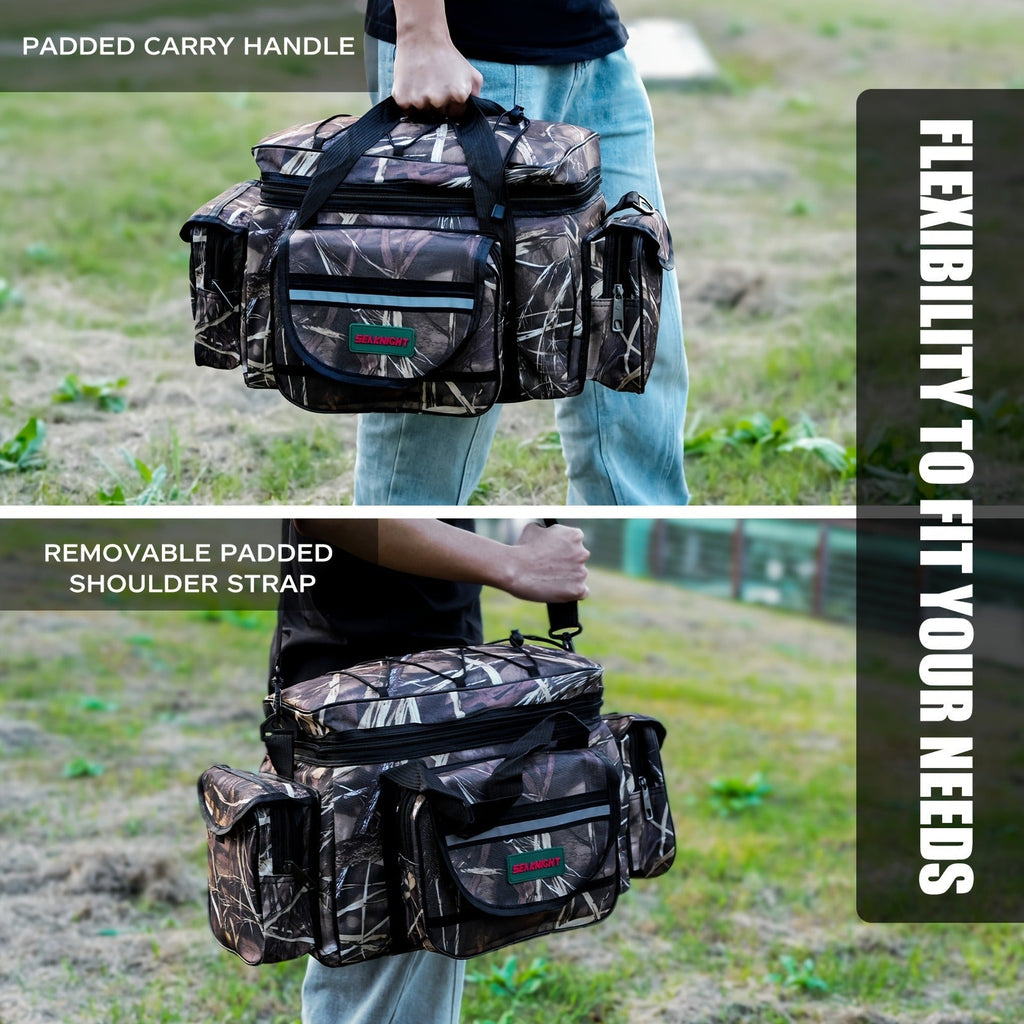 Fishing Tackle Bag Camo Durable Nylon Shoulder Carry Zipper Fishing Gear Storage Bag for Hiking Travel Outdoor Fishing Camouflage Multiple Colors