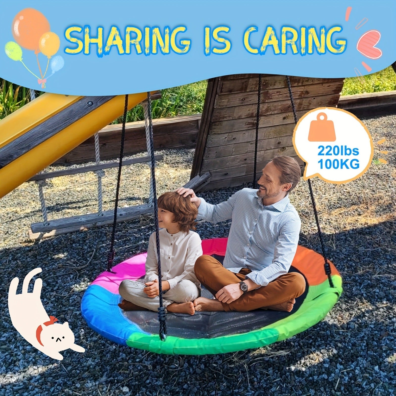 Saucer Tree Swing 43 Inch 360 Degree Rotating Flying Saucer Swing with Swivel Hanging Straps Adjustable Ropes Round Spinner Swing for Tree Swing Set Kids Outdoor