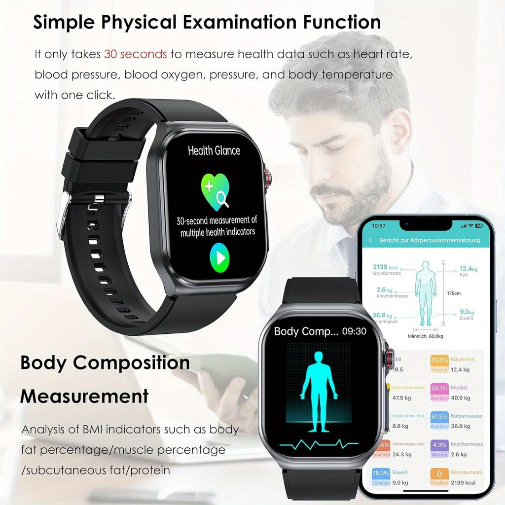 AMOLED Smartwatch 2.04" Display, Bluetooth 5.3 Calling, NFC, 530mAh Battery, Multi-Sport Modes, Voice Assistant, SOS, Menstrual & Weather Forecast, Magnetic Charging, Compatible with iOS & Android, Unisex Gift for Men & Women