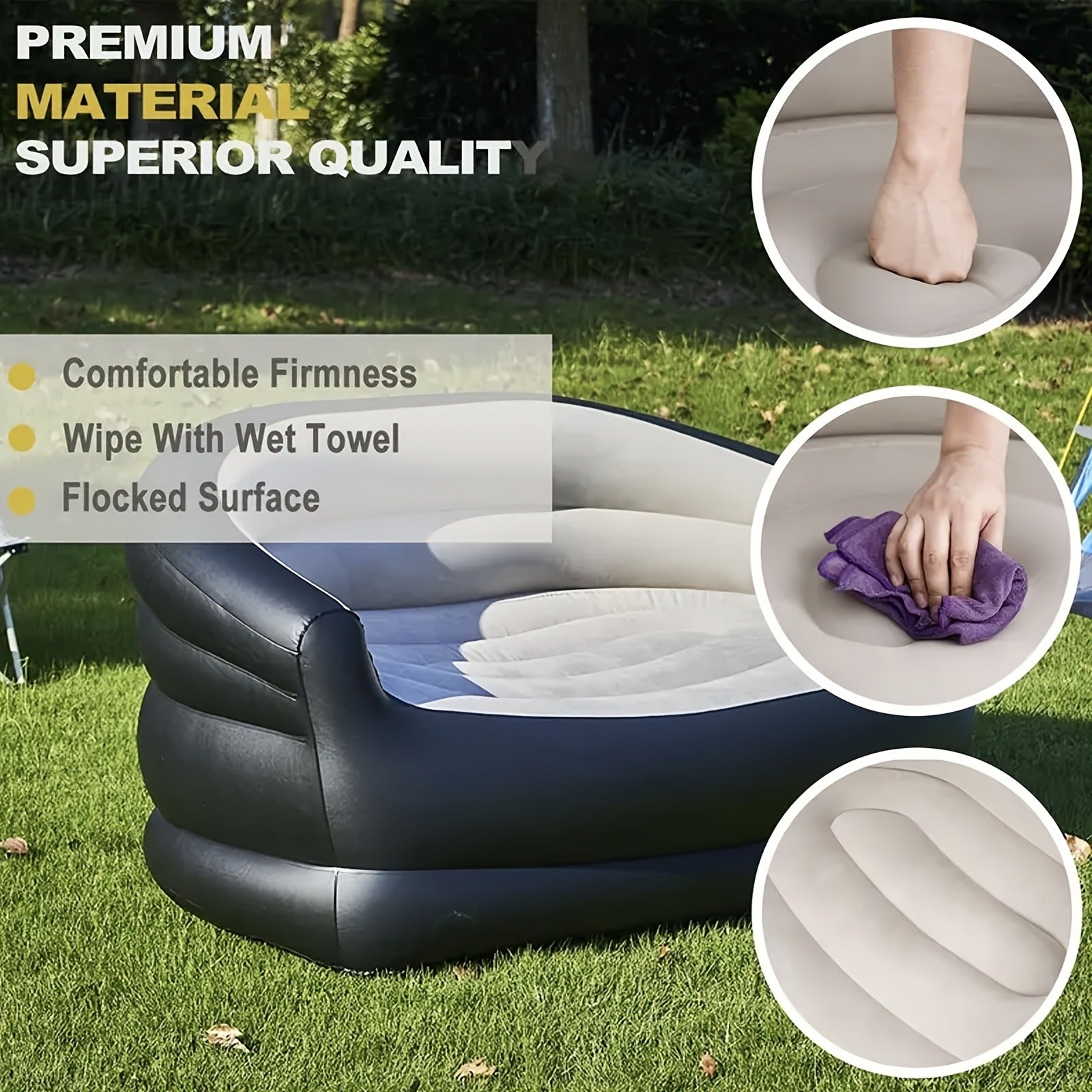 Inflatable Sofa Portable Air Cushion Bed – Lightweight Foldable Lazy Couch for Outdoor Camping, Hiking, Beach, Backyard & Indoor Home Use, Quick Inflate Lounger Chair, Single Person Air Sofa