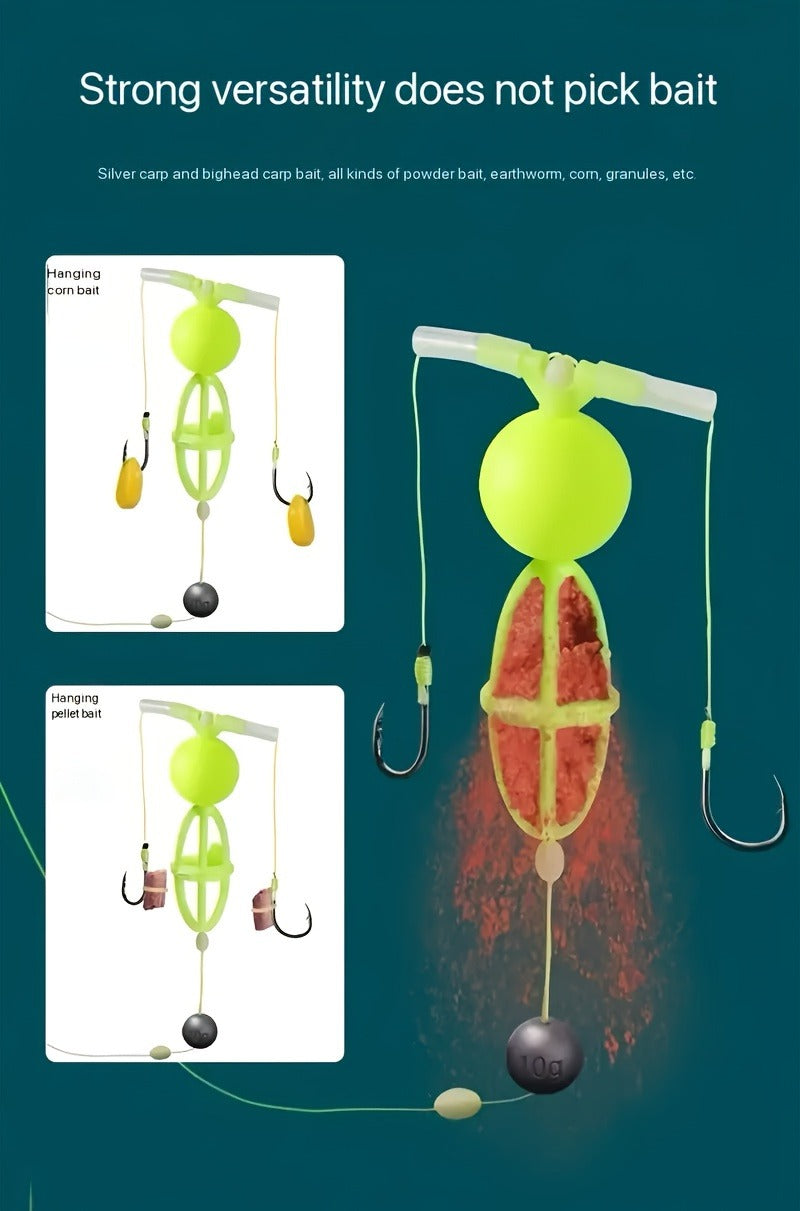 Fishing Hook Cage Set 3pcs Anti-Snag Double Hook Rig with Non-Twist Explosive & Flip Hooks – Carbon Steel Green Lure Fishing Bottom Hanging Prevention, Size 10# & 12#, Great Father's Day Gift