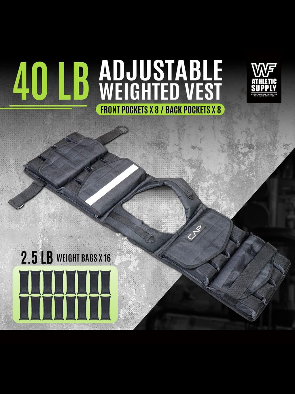 Weighted Vest 40LB Adjustable for Men & Women - Removable Weight Packets, Reinforced Nylon Body Weight Vest with Reflective Stripes & Padded Shoulder Straps for Strength Training, Running & Workout
