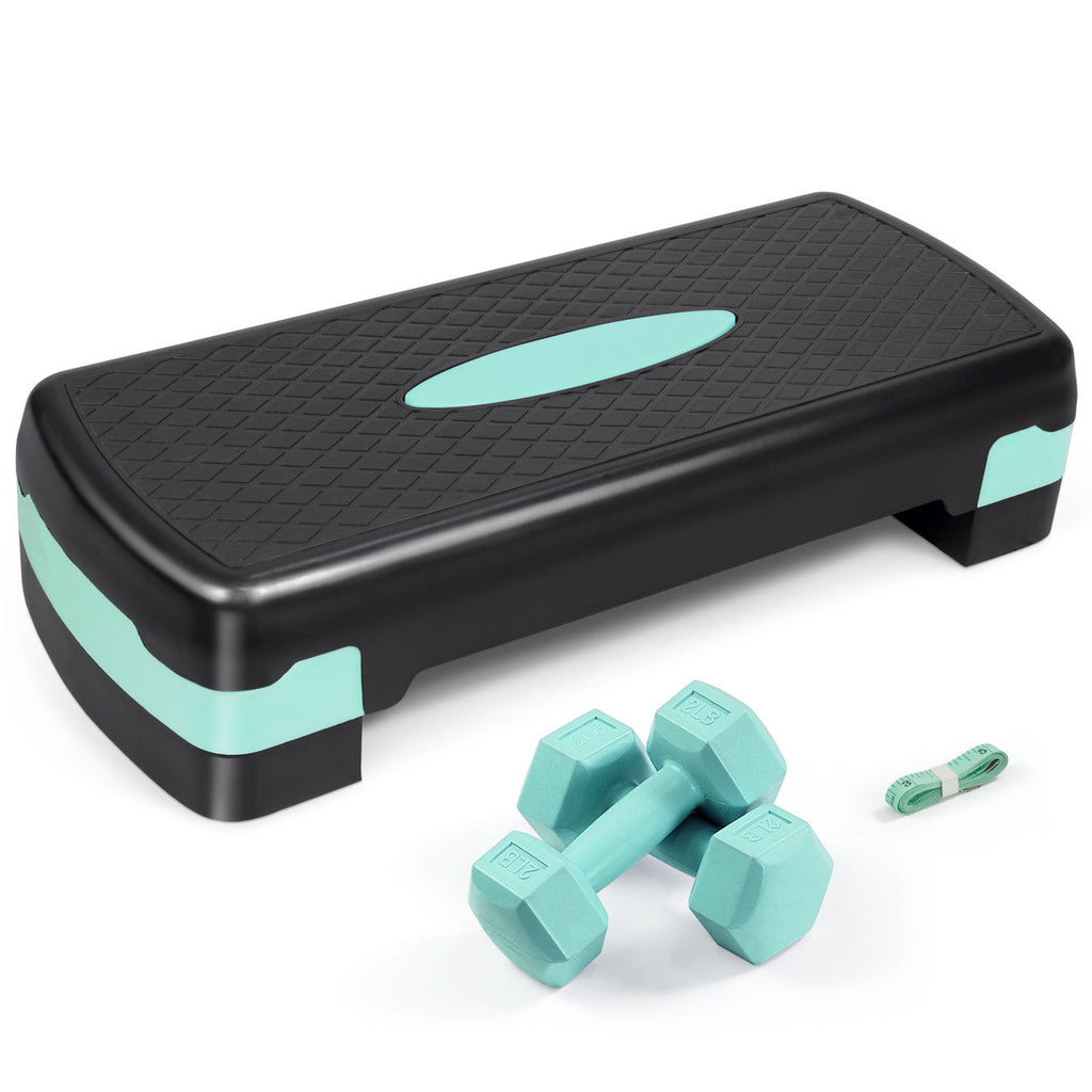 Aerobic Stepper Set with 2 Dumbbells & Measuring Tape – Adjustable Height 4"/6" Exercise Step Platform, Non-Slip Surface, 550 LB Capacity, Home Gym Cardio Workout Equipment, Great Holiday Gift