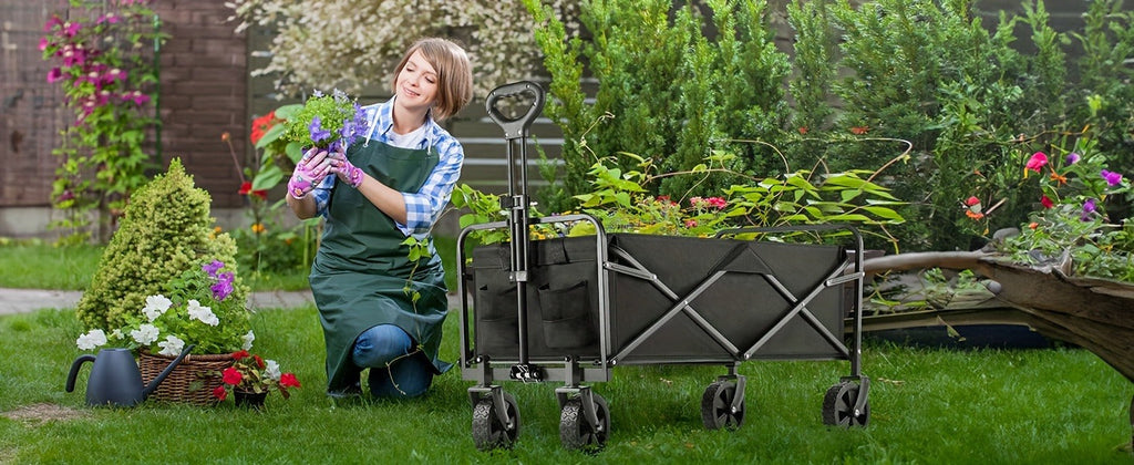 Heavy-Duty Folding Wagon Cart – All-Terrain Collapsible Utility Cart for Camping, Beach, Grocery, Gardening & Pet Outings