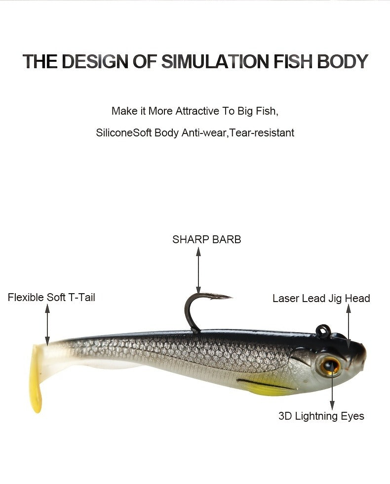 Paddle Tail Soft Bait 6pcs Pre-Rigged Jig Head Lure for Sea Bass Trout Fishing – Saltwater & Freshwater Swimbait Sinking Soft Plastic Fishing Lure Set