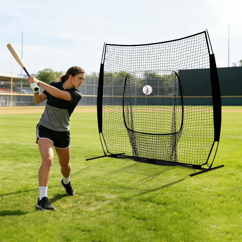 Baseball Softball Training Net 7x7ft with Arch Frame & Carry Bag - Batting & Pitching Practice for All Skill Levels, Black & Red Options